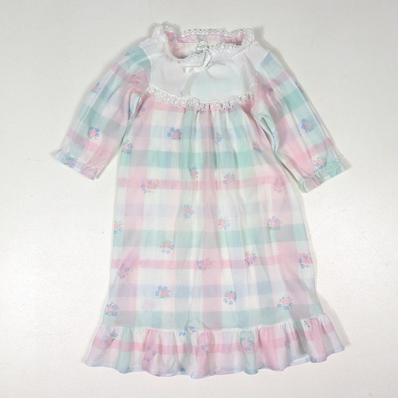 Vtg Lucky Star Nightgown Girls Sz 2T Flannel Pastel Floral 80s/90s - Picture 1 of 5